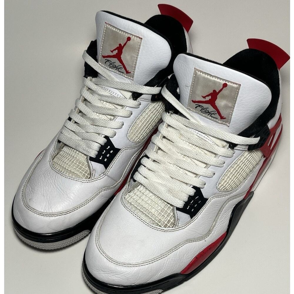 Air Jordan 4 Retro White/Fire Red-Black DH6927-161 Men's Size 13